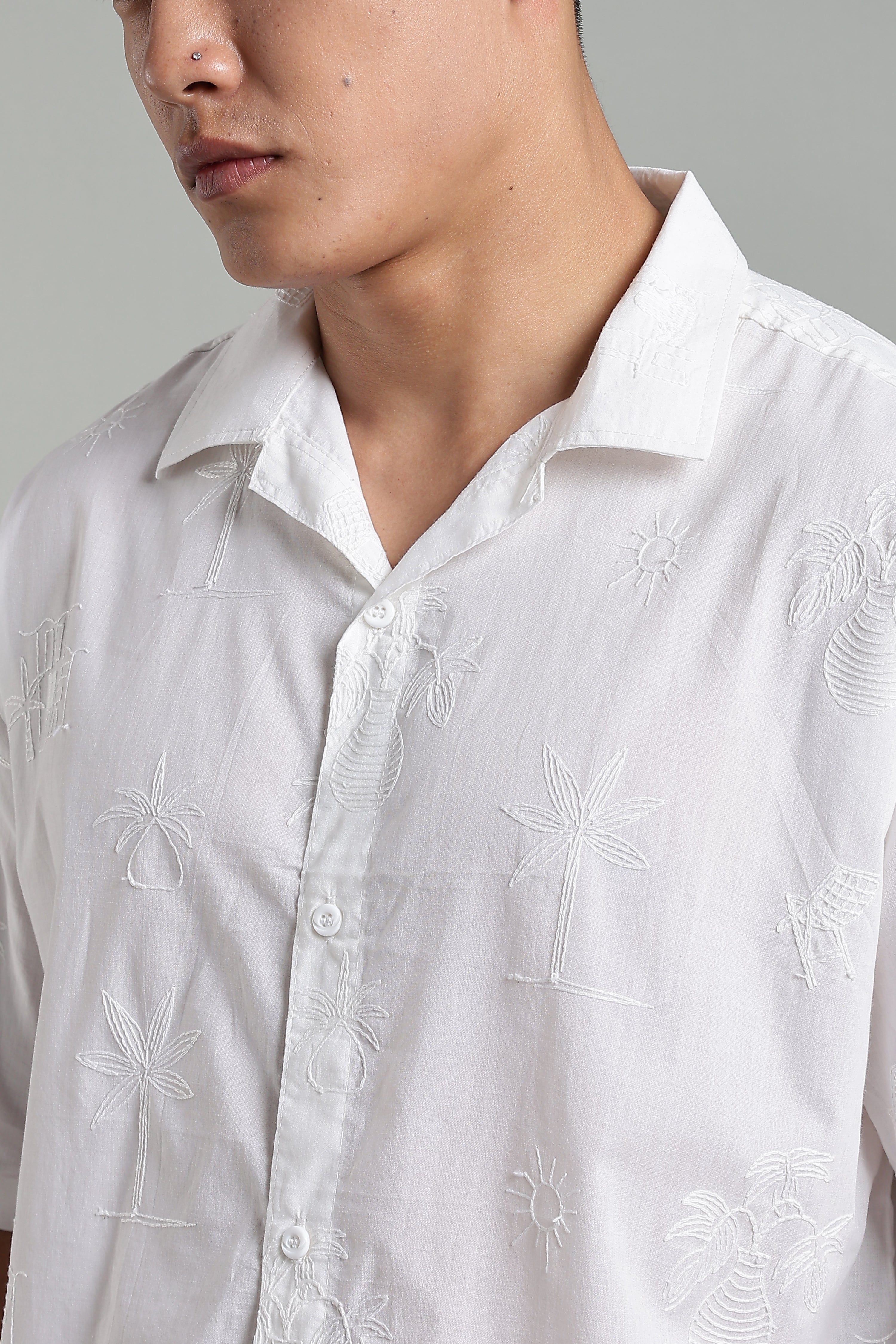 CAPDAZZ PURE COTTON EMBO WHITE SHIRT