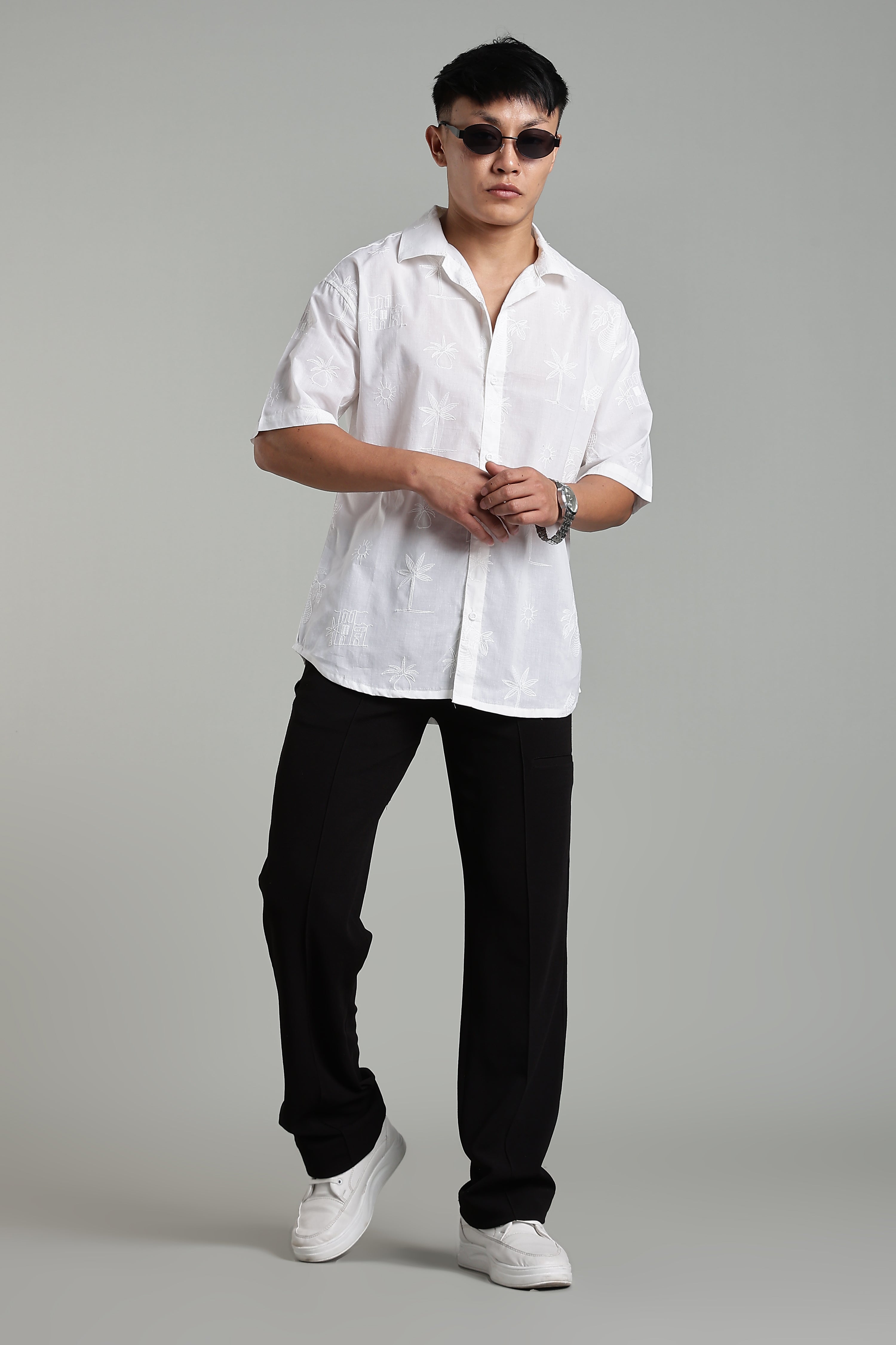 CAPDAZZ PURE COTTON EMBO WHITE SHIRT