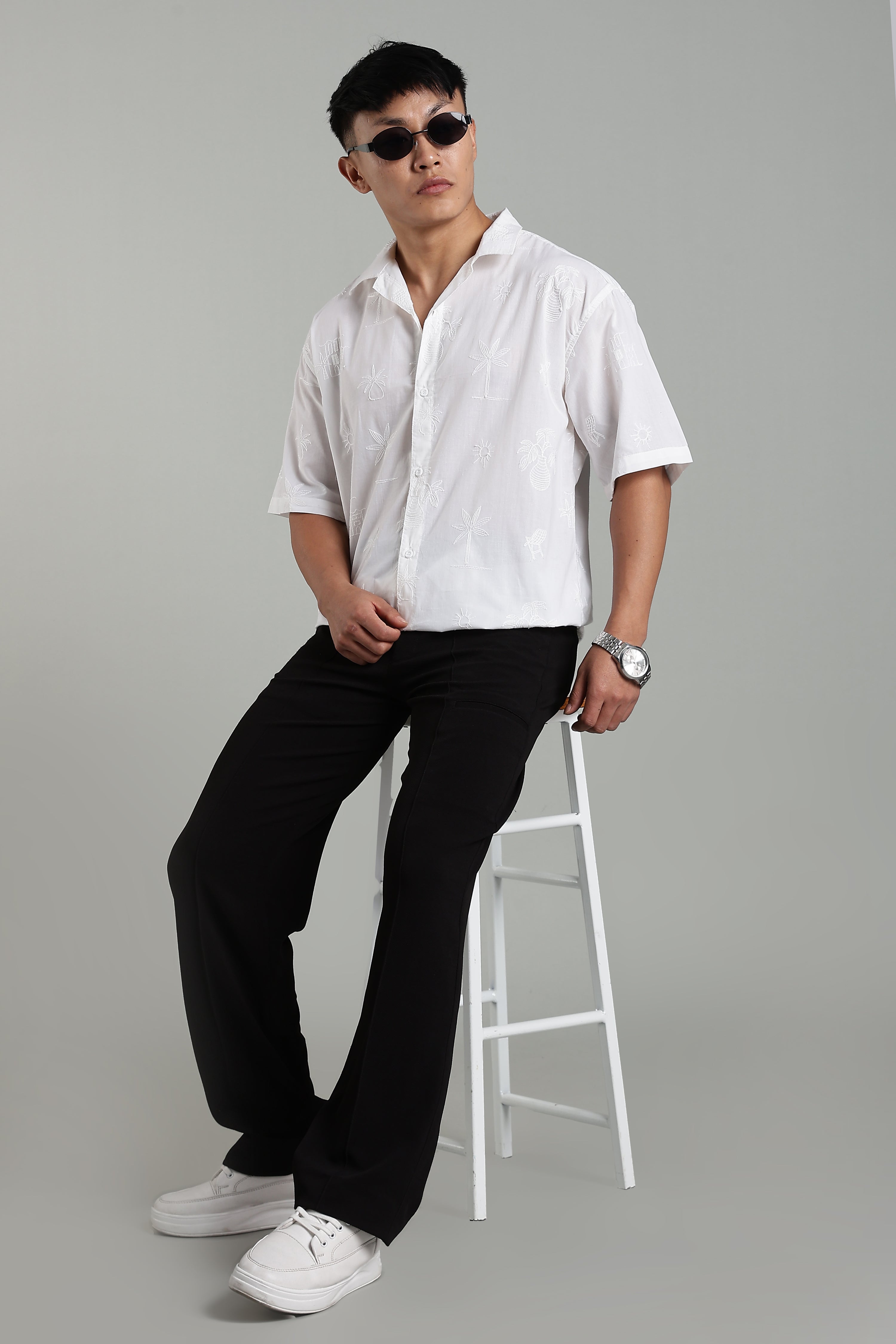 CAPDAZZ PURE COTTON EMBO WHITE SHIRT