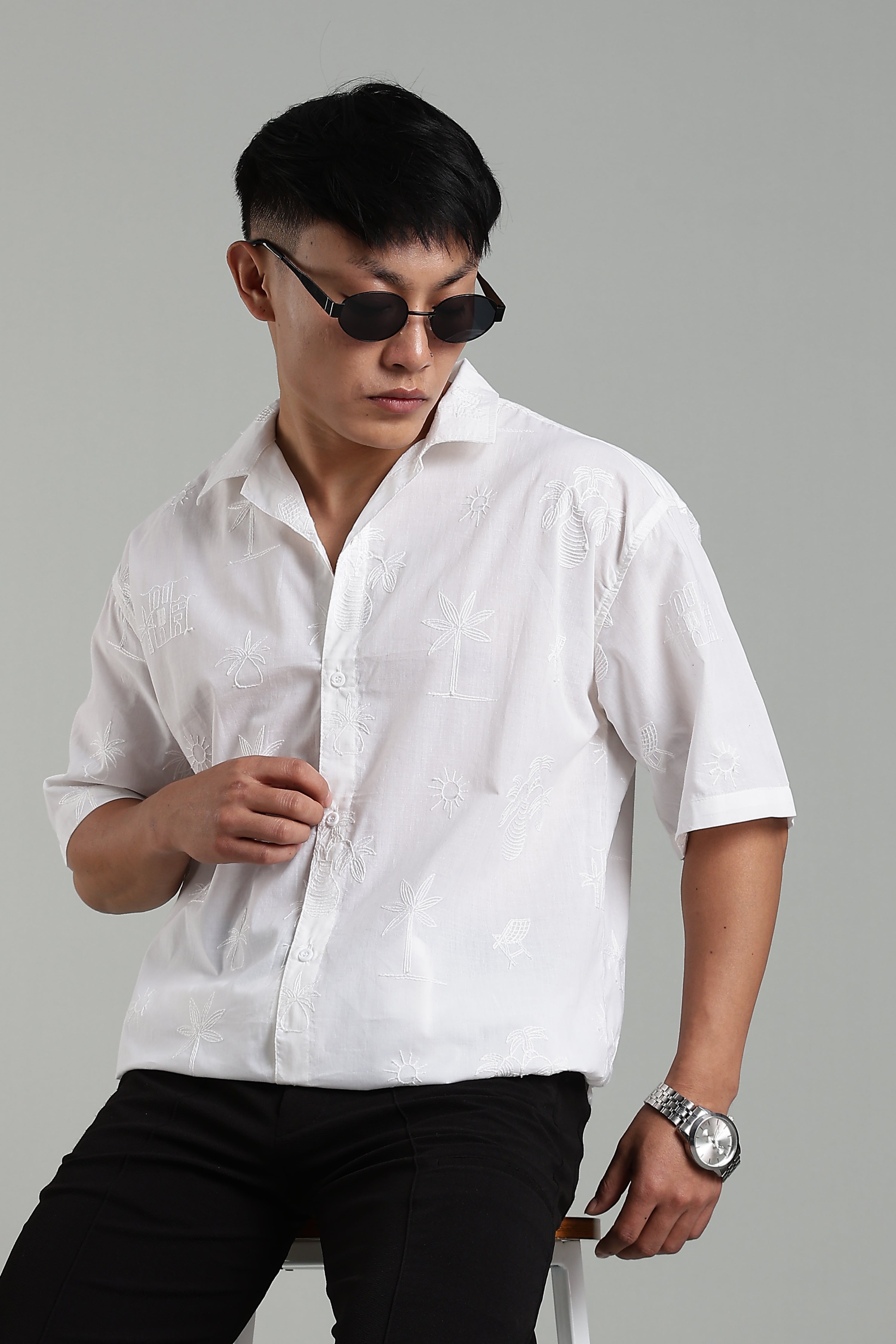 CAPDAZZ PURE COTTON EMBO WHITE SHIRT