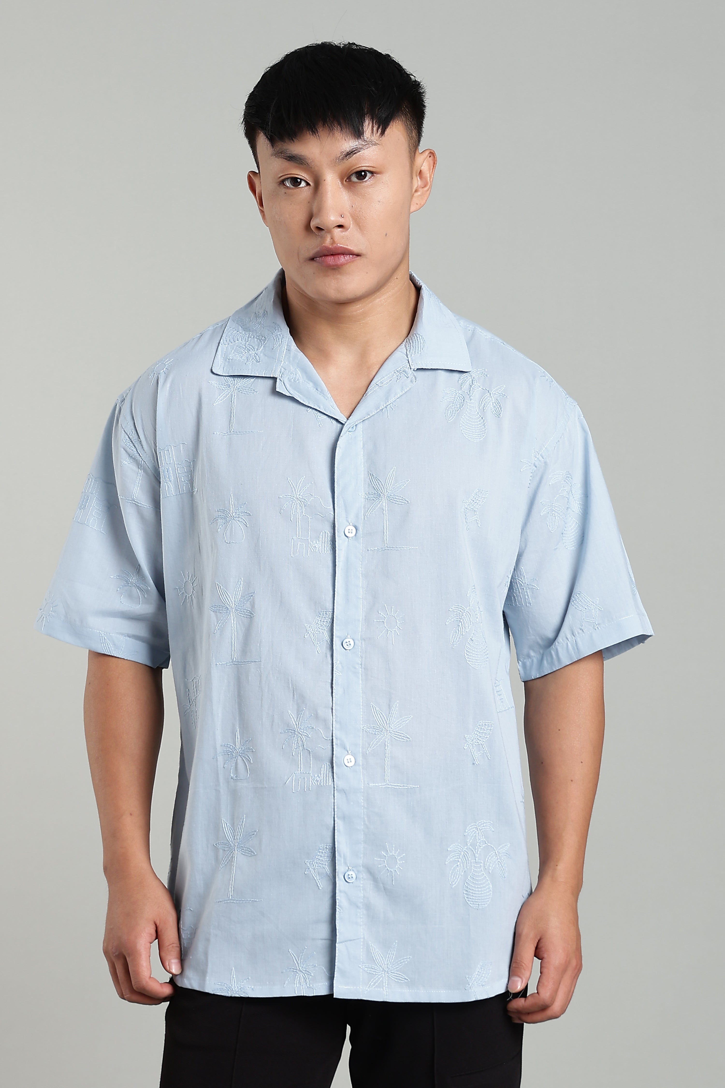 CAPDAZZ PURE COTTON EMBO SKY BLUE SHIRT