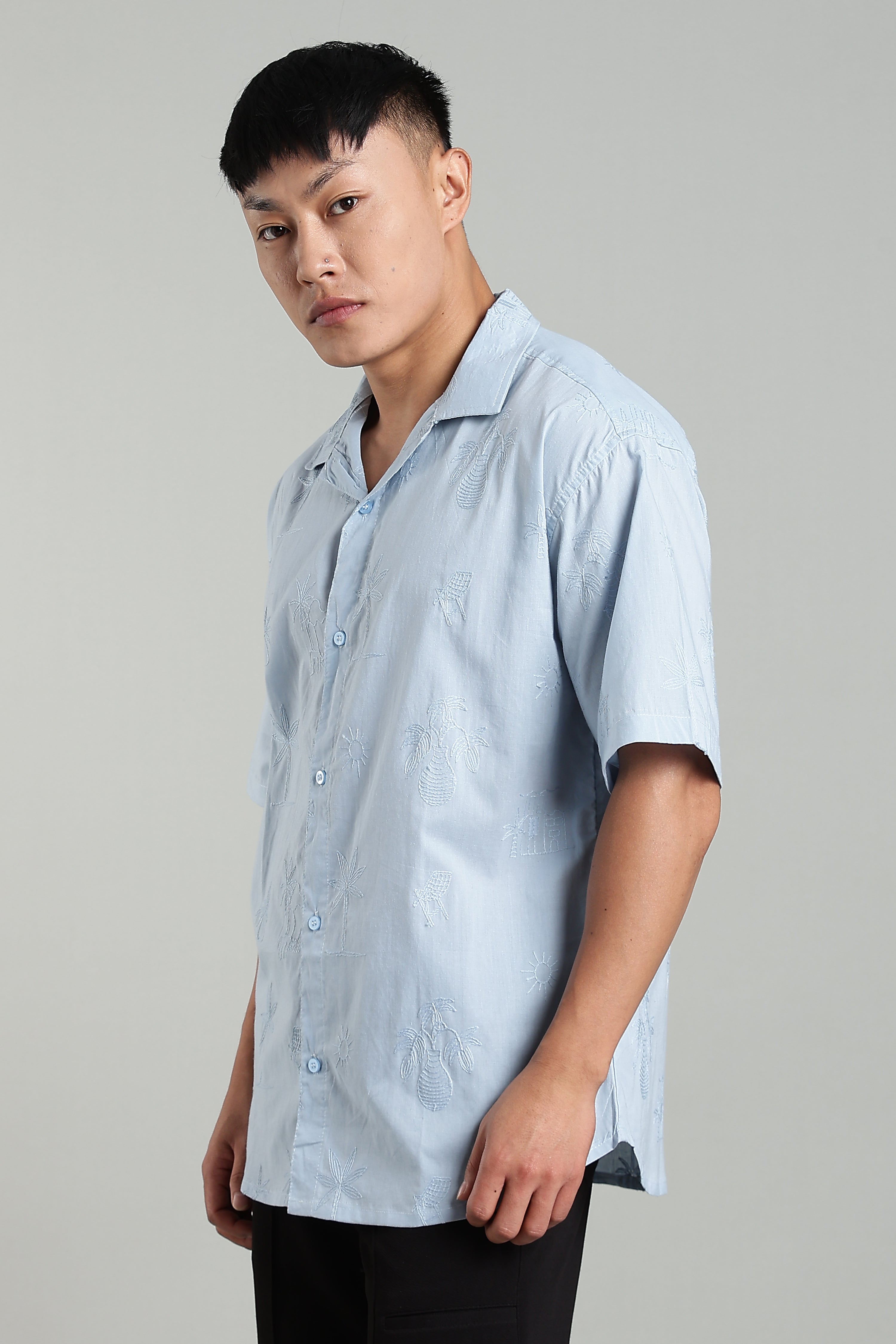 CAPDAZZ PURE COTTON EMBO SKY BLUE SHIRT
