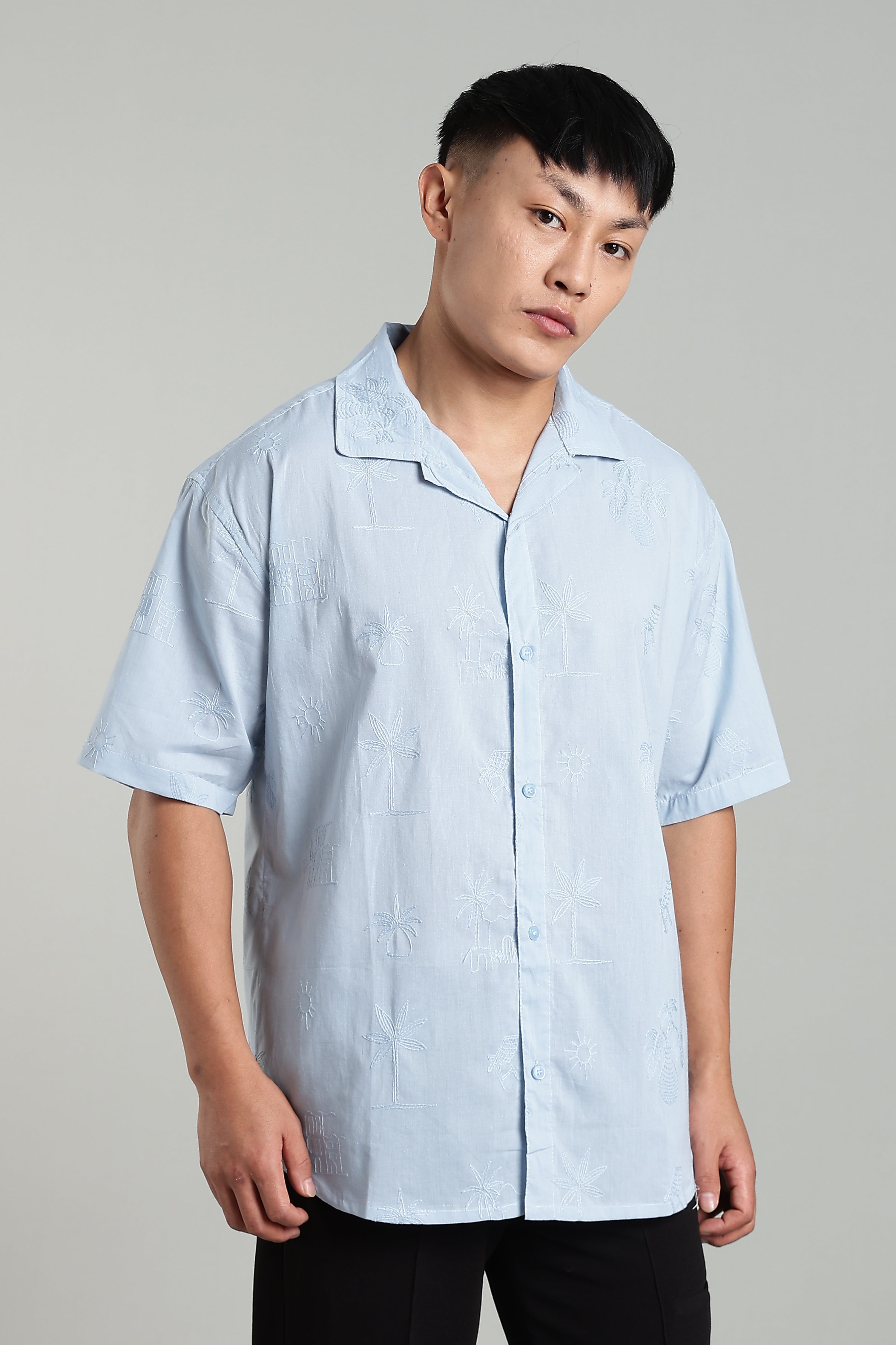 CAPDAZZ PURE COTTON EMBO SKY BLUE SHIRT