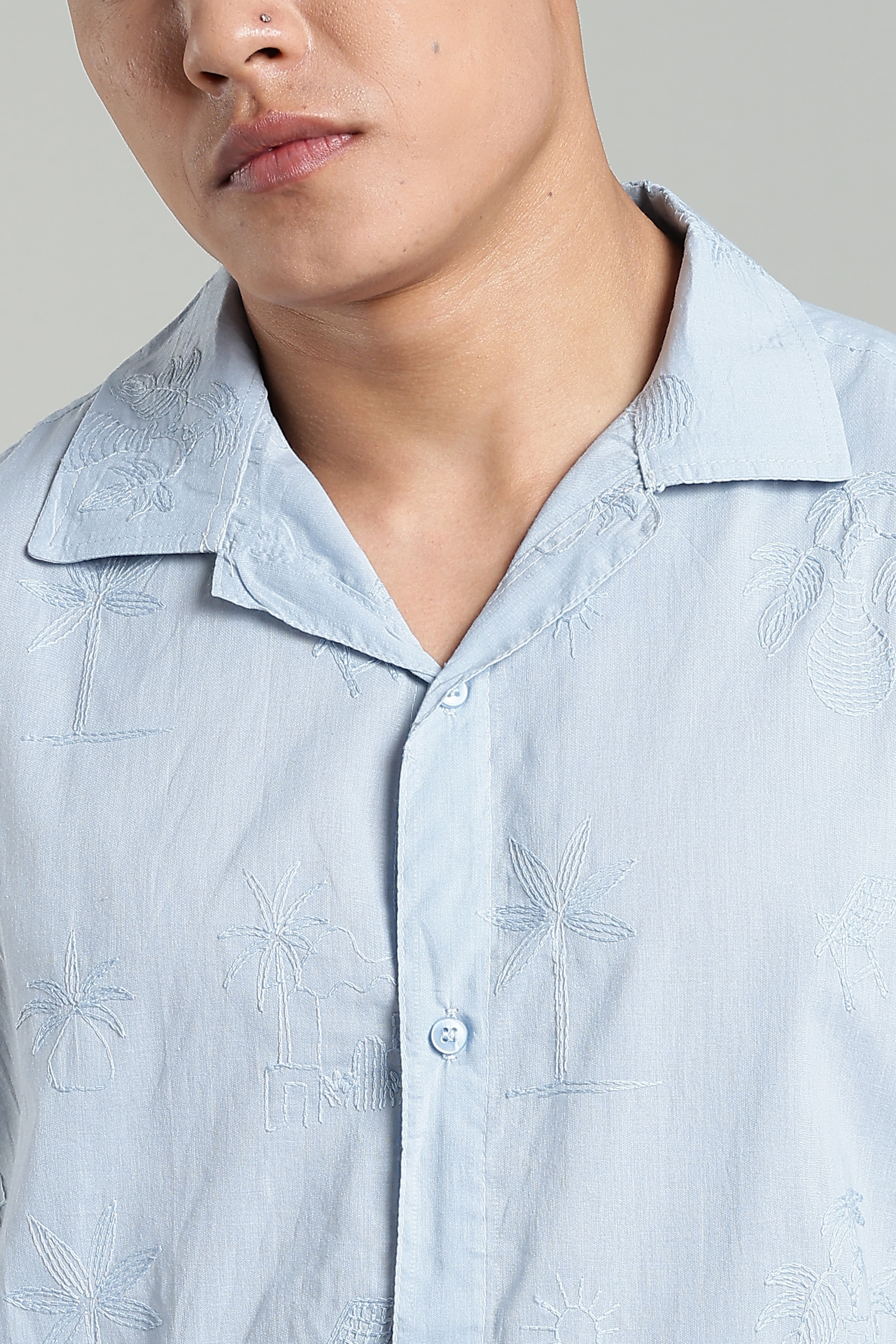 CAPDAZZ PURE COTTON EMBO SKY BLUE SHIRT