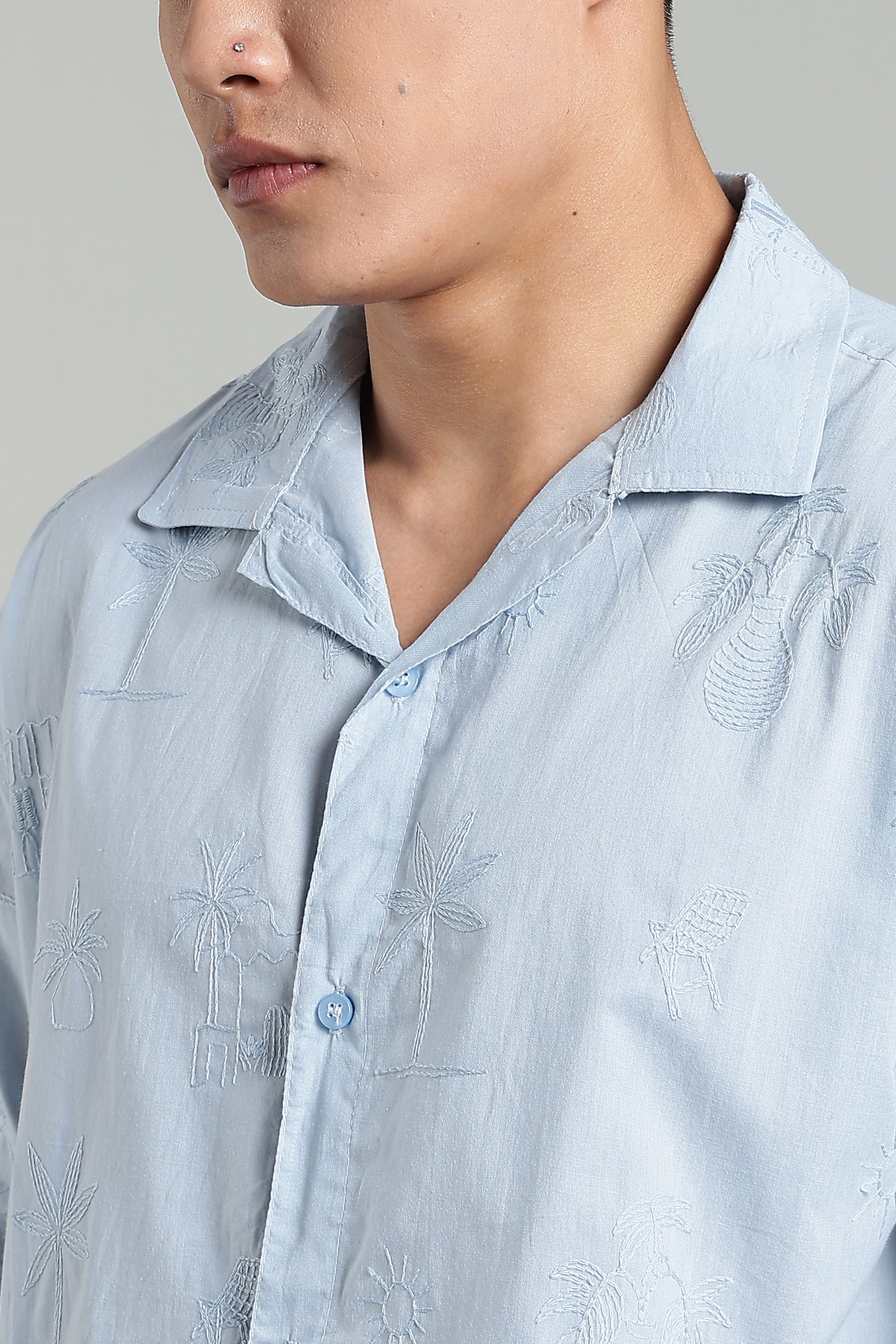 CAPDAZZ PURE COTTON EMBO SKY BLUE SHIRT