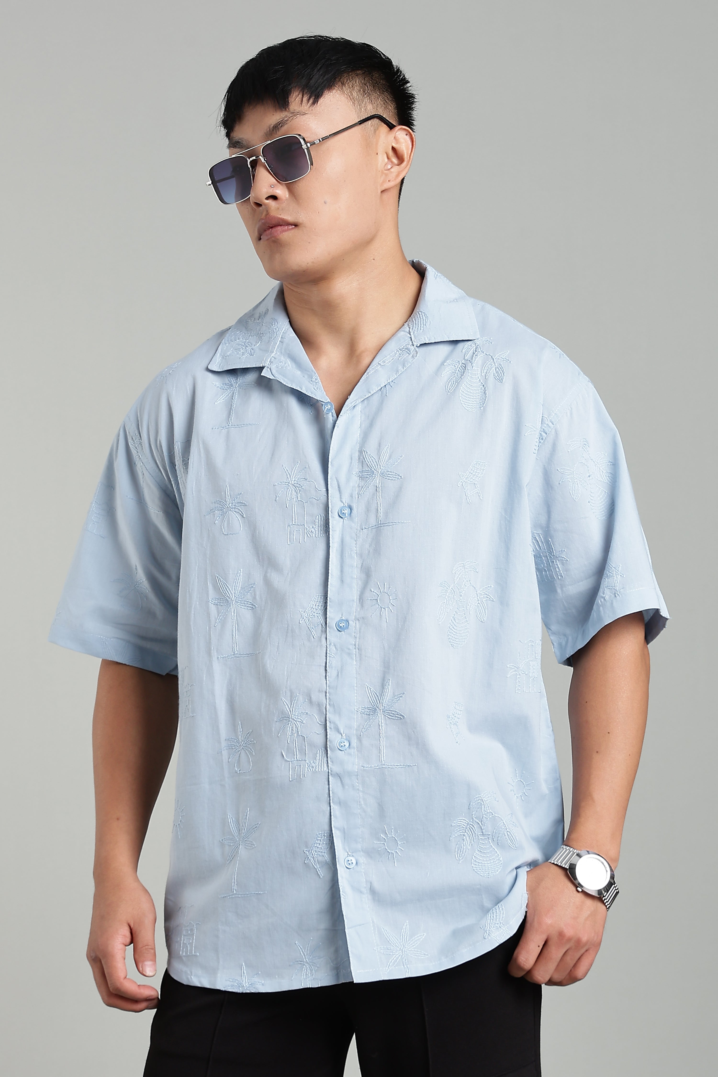 CAPDAZZ PURE COTTON EMBO SKY BLUE SHIRT