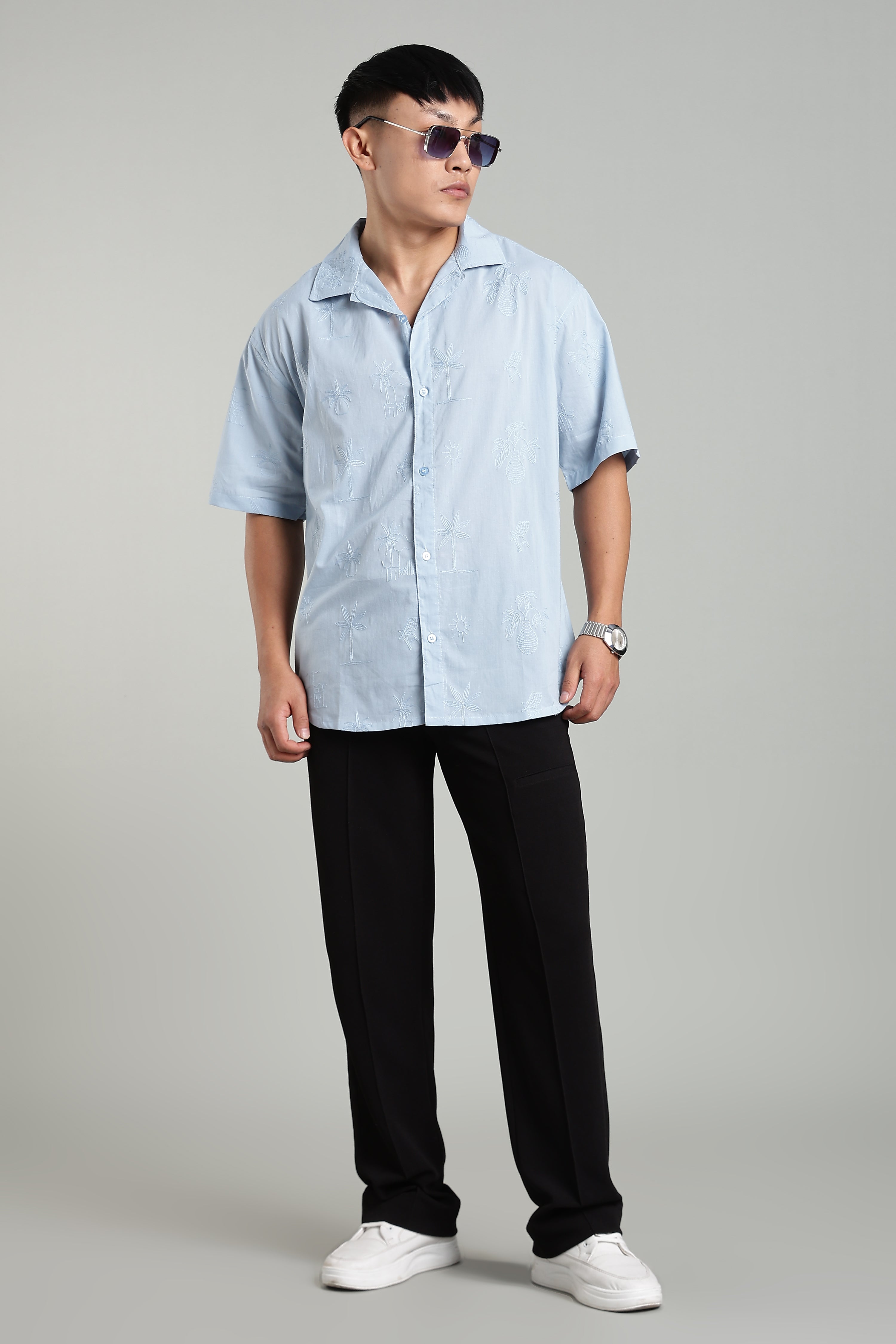 CAPDAZZ PURE COTTON EMBO SKY BLUE SHIRT