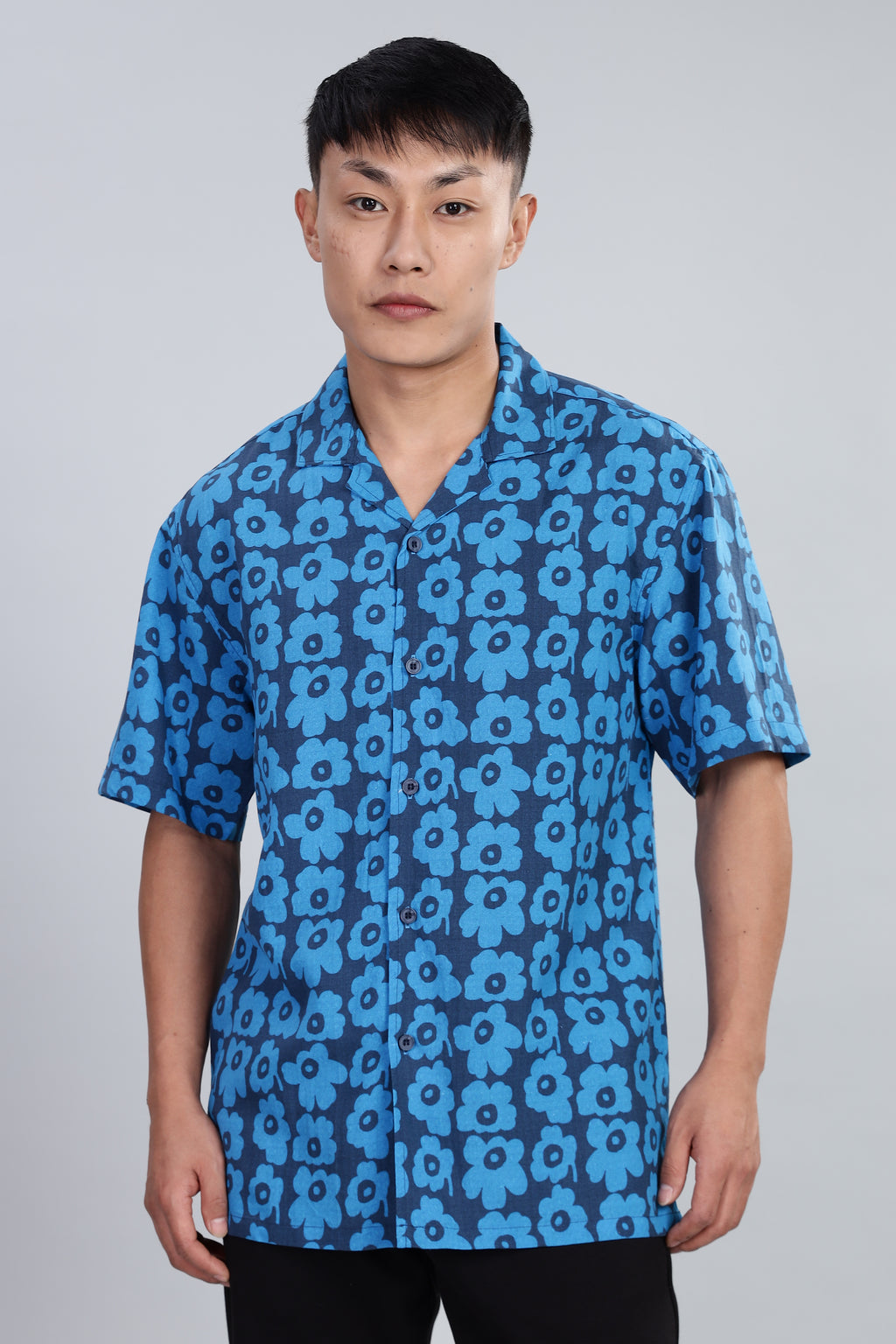 Box Fit Half Sleeve Blue Shirt in Tencel and Linen
