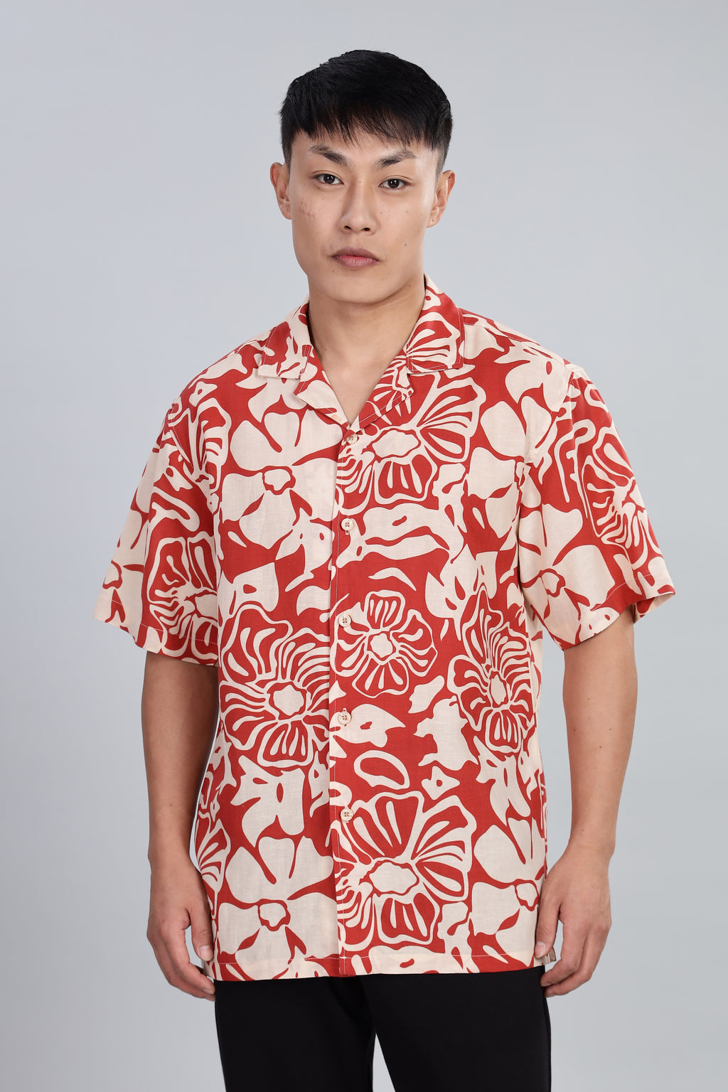 Box Fit Half Sleeve Red Shirt in Tencel and Linen