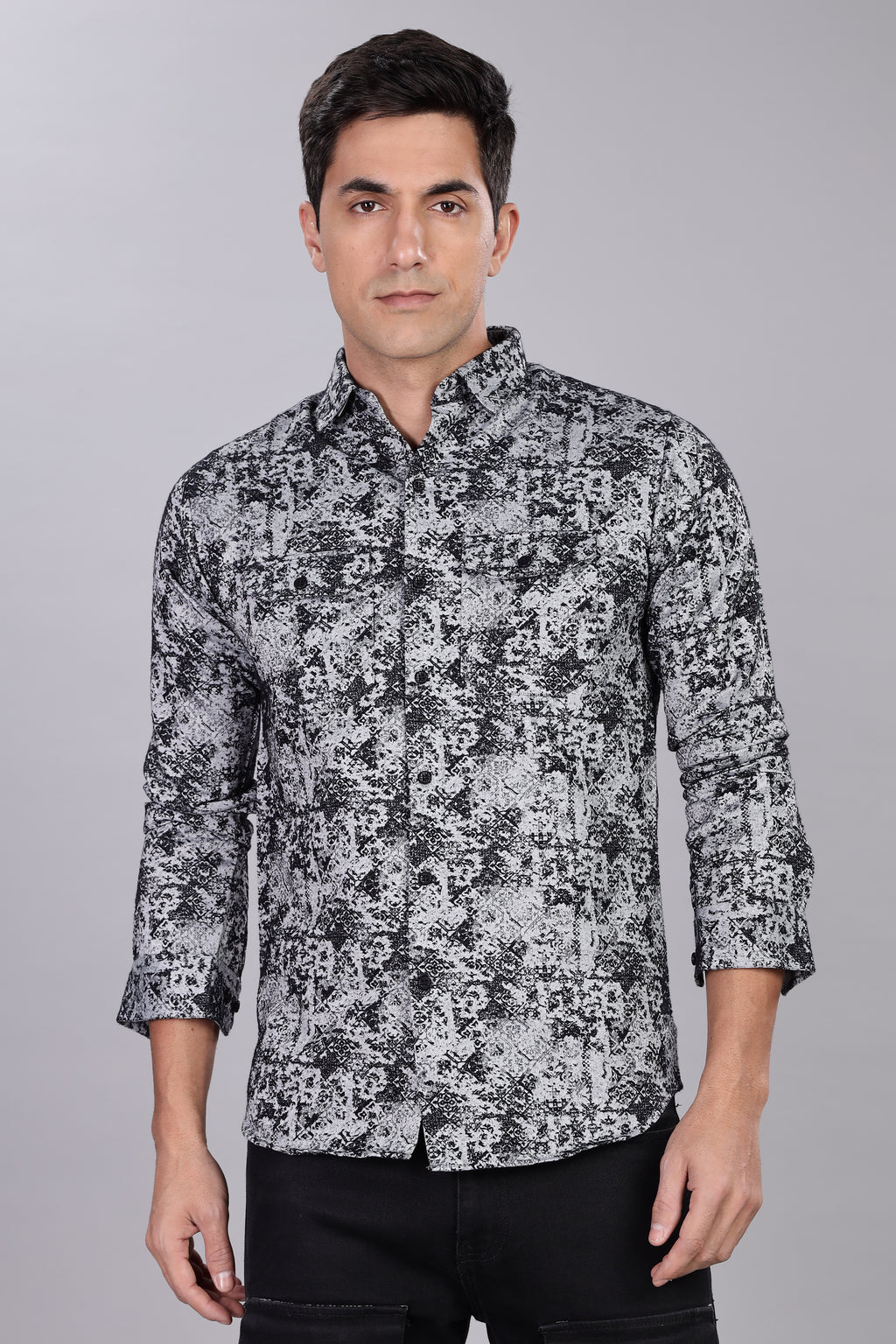 Black Corduroy Smart Fit Double Pocket Shirt