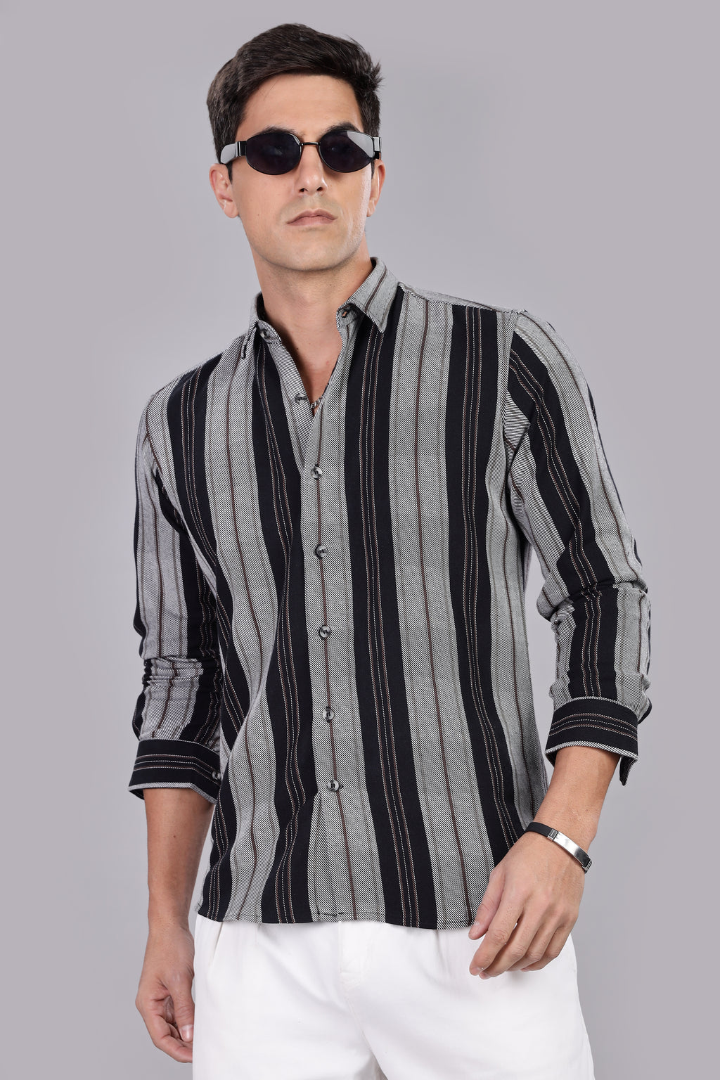 Black Striped Regular Fit Shirt