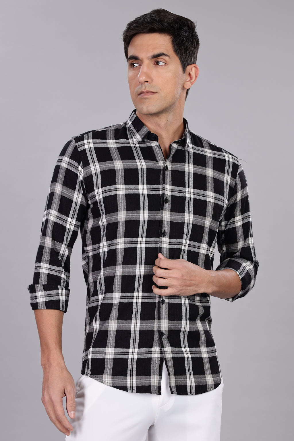 Straight Fit Checkered Black Shirt - Full Sleeve
