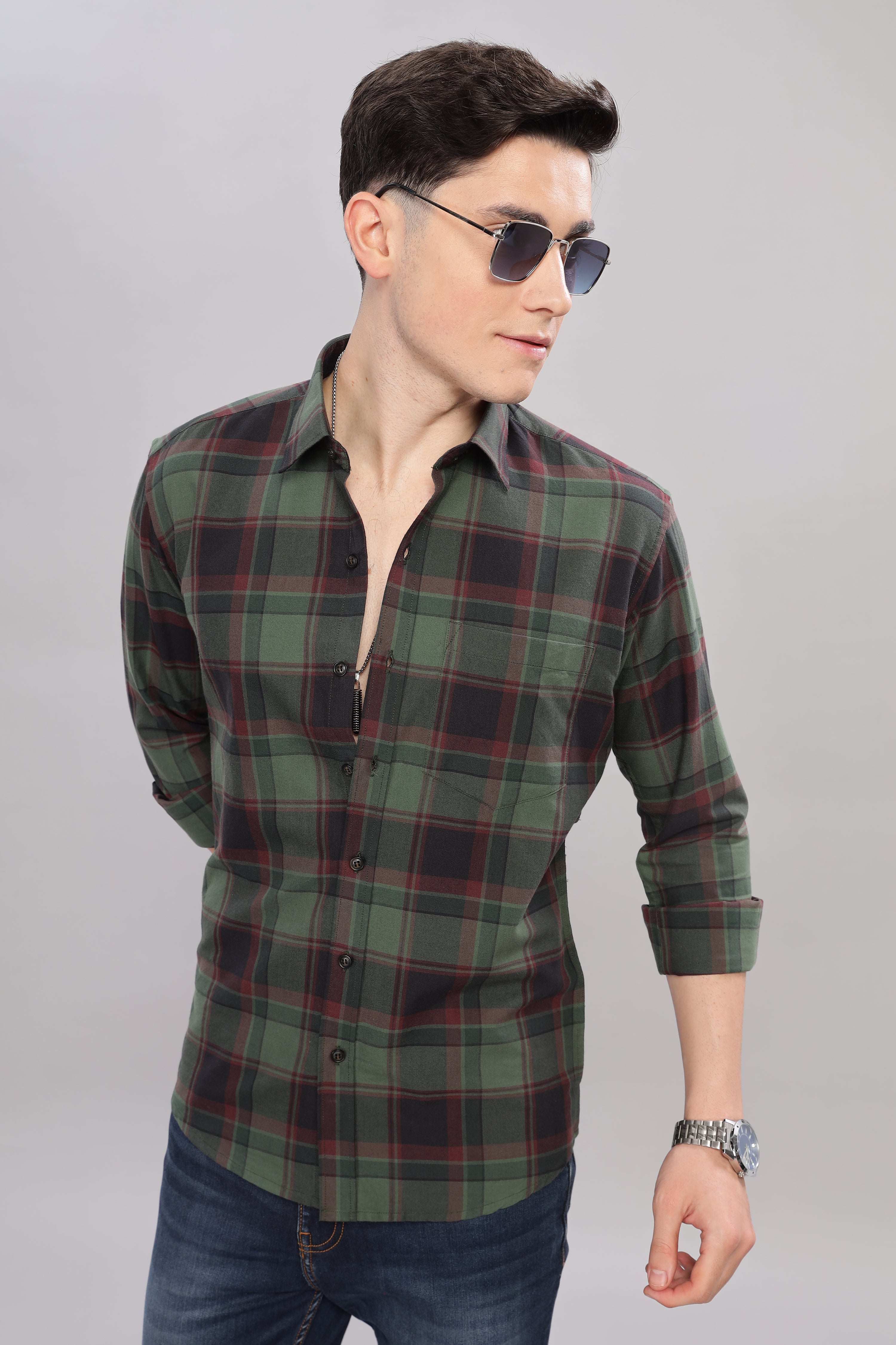 Bold Green and black check shirt