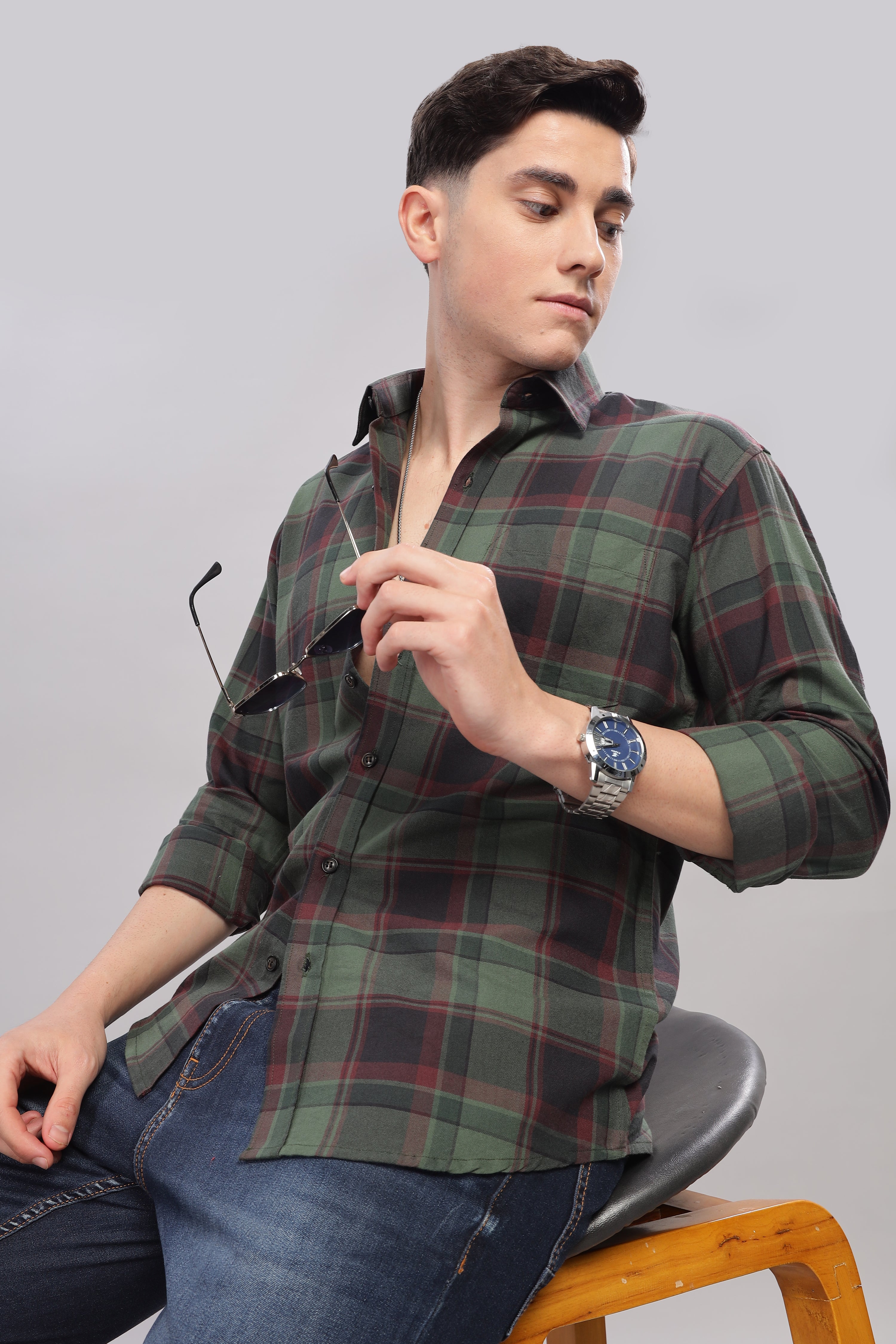 Bold Green and black check shirt