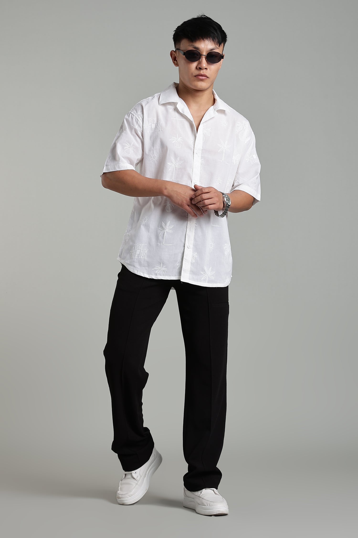 CAPDAZZ PURE COTTON EMBO WHITE SHIRT