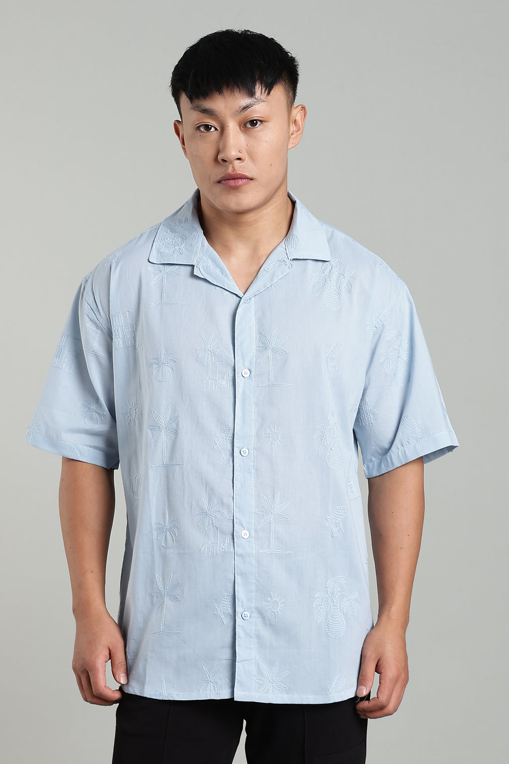 CAPDAZZ PURE COTTON EMBO SKY BLUE SHIRT