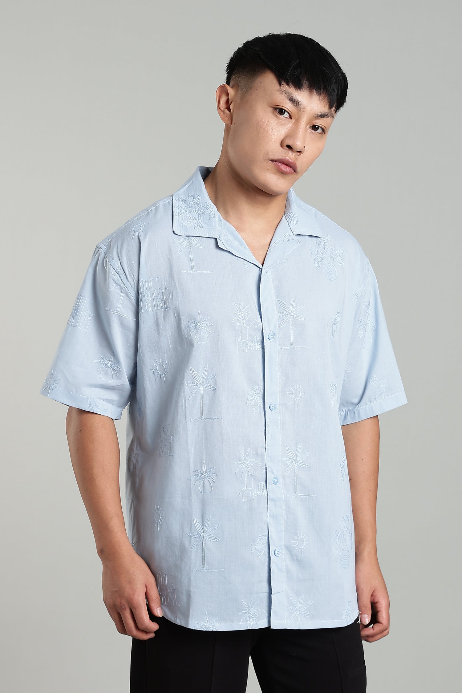 CAPDAZZ PURE COTTON EMBO SKY BLUE SHIRT